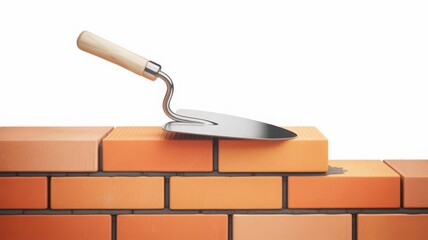 A brick wall being constructed with a trowel