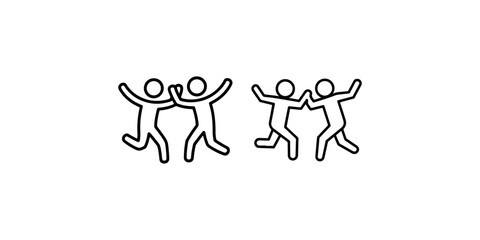 Fototapeta premium Celebration line icons of happy people dancing jumping together in joy and success concept