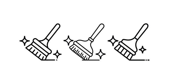 Cleaning icons with broom and sparkles for sparkling clean surfaces