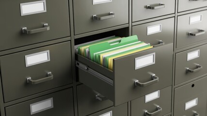 Organized filing cabinet drawer with colorful files inside