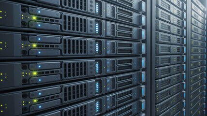 Close-up view of a data center server rack. This image displays multiple server units arranged in a structured manner