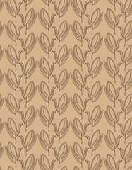 A pattern of curved, as if dancing, leaves on a light brown background.