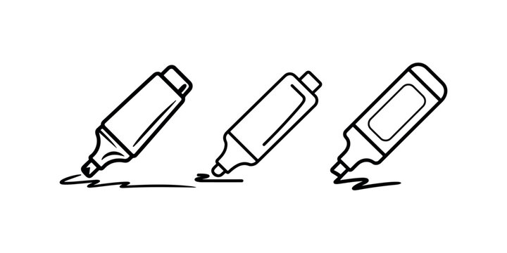 Three marker pens drawing scribbles black and white outline vector illustration simple drawing
