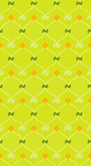 On a bright green background, there are grid structures, rounded rectangles and swirls.