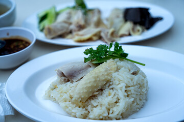 steamed rice topped with chicken