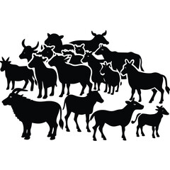 Fototapeta premium Animal silhouette collection. Set of black animal silhouette. Animal icons. Mammal, fish, insects, birds, reptiles silhouette collection. Wild, domestic animals icons