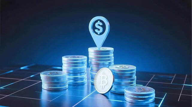 Stacks of digital coins with dollar symbol