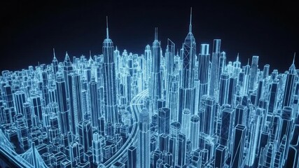 Futuristic Digital Cityscape A Luminous Wireframe Urban Network Visualizing Advanced Technology, Data Analytics, and Smart Metropolitan Infrastructure - Powered by Adobe