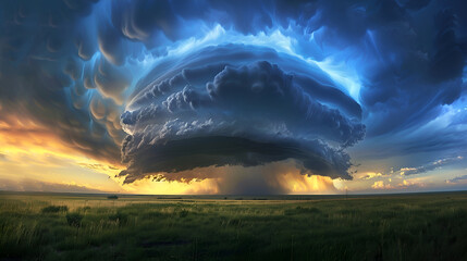Enormous anvil shaped storm cloud captivating evening sky