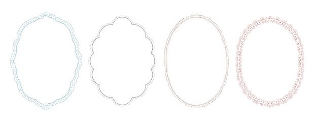 Watercolor oval hand drawn quirky frames in vintage style for cards, invitations