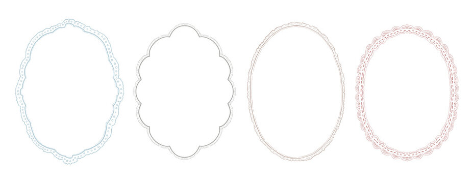 Watercolor oval hand drawn quirky frames in vintage style for cards, invitations