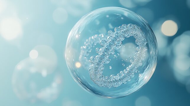 Scientific dna strands and molecule bubble on blue showing skin care innovation - Powered by Adobe