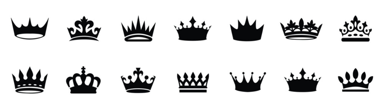 Crown icon set. Royal crown symbol collection. line crown icon.