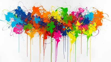 Colorful abstract paint splatter artwork with vibrant hues and dynamic drips