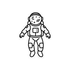 Fototapeta premium Astronaut Line Art Illustration, Minimalist Spaceman Vector Icon, Bold Outline Space Suit Graphic for SVG Generative ai