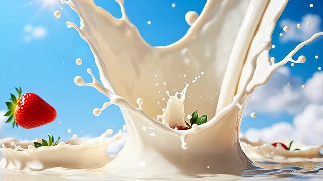 Strawberries and splashing milk