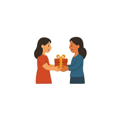 Two Women Exchanging Gift Illustration