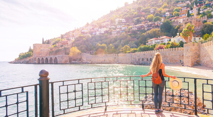 Tourist woman explore Turkey, Alanya, Antalya
