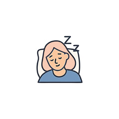 Sleep and rest mental health icon with person lying in bed in flat vector style representing recovery and emotional wellbeing