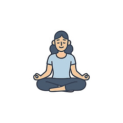 Meditation and mindfulness mental health icon with person sitting calm in flat vector style representing relaxation and inner peace