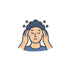 Stress and headache mental health icon with human head and lightning symbol in flat vector style representing anxiety and pressure