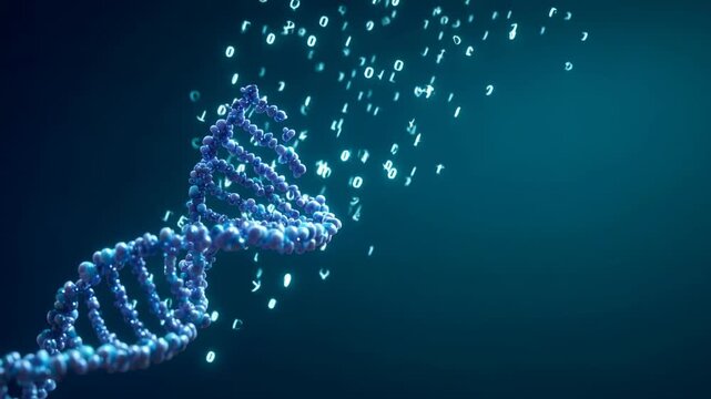 Dna helix digital code data science technology genetics abstract concept glowing connection blue background