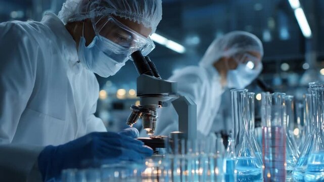 Scientists working diligently in a cutting-edge laboratory environment, engrossed in conducting intricate scientific experiments