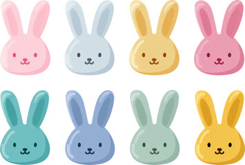 Fototapeta premium Colorful Pop Art Style Cartoon Bunny Faces in Soft Pastel Shades