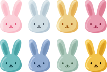 Colorful Pop Art Style Cartoon Bunny Faces in Soft Pastel Shades