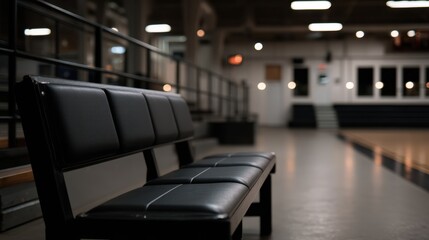 Fototapeta premium Quiet Indoor Sports Hall with Empty Bench and Soft Lighting for Relaxation and Reflection