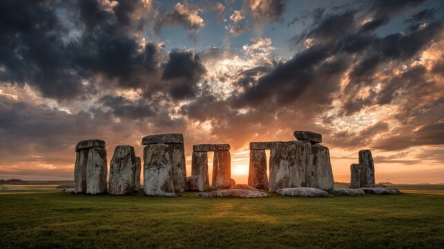 Stonehenge ancient monument Wiltshire England sunset
