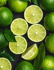 Fresh Limes - A Vibrant Display of Citrus Fruit and Green Leaves.