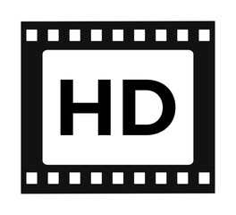 Obraz premium Hd film icon with detailed film strip design on black background.