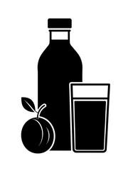 Fresh Plum Juice - Bottle, Glass, and Fruit Illustration.