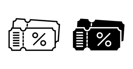 discount voucher icon set. Discount ticket icon illustration in line and silhouette style. Suitable for web design, mobile app, ui element, and presentation design assets.