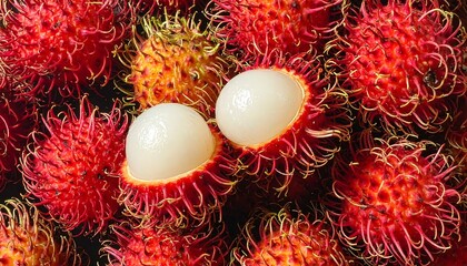Fresh Rambutan Fruit - A Close-Up View of Tropical Delights.