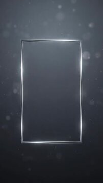 Minimal Silver Empty Frame on Dark Elegant Background with Soft Light Particles for Luxury Design Templates. Vertical bg