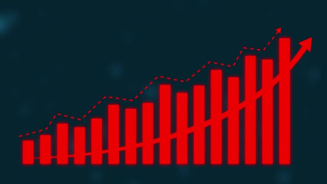 Dynamic Red Stock Market Growth Chart with Rising Arrow on Dark Background financial chart red graph