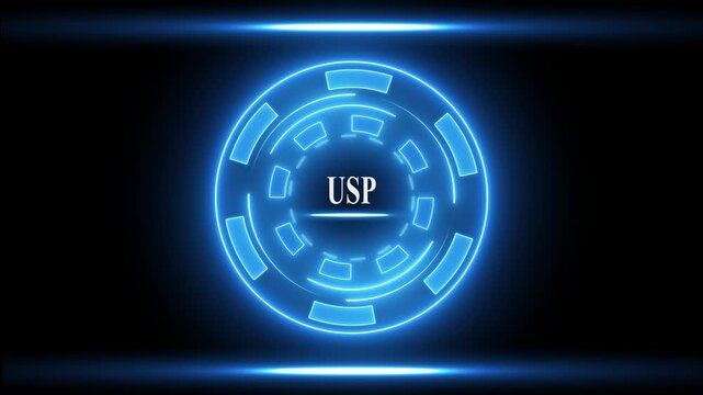 Futuristic Blue Glowing Circle with U S P Text Digital Technology Hologram Animation USP text