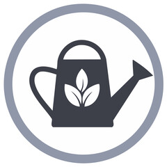 Obraz premium Minimalist watering can icon with three green leaves, symbolizing gardening, plant care, and nature's growth.