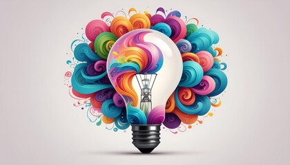 Vibrant lightbulb with swirling rainbow colors symbolizing creativity