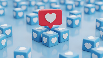 Valentine's day concept with red speech bubble and blue heart blocks