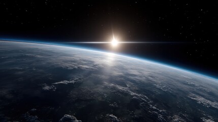 Fototapeta premium Stunning Holographic Projection of Earth Surrounded by Deep Space and Bright Sunlight