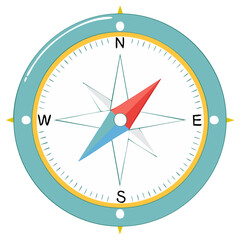 Compass illustration with arrow pointing to the North, West, East, and South direction
