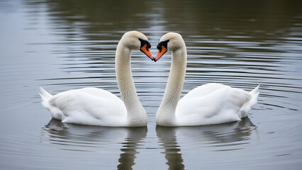 Obraz premium Valentine's day swans in love romantic water scene