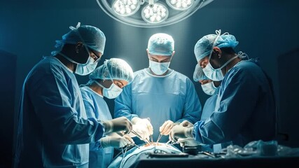 Dedicated medical professionals performing a life-saving surgical procedure with precision and focus in a modern operating room, highlighting teamwork and advanced healthcare - Powered by Adobe