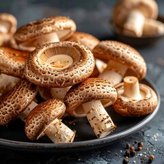 Fresh Shiitake Mushrooms on a Plate - Culinary Ingredient Close-Up.