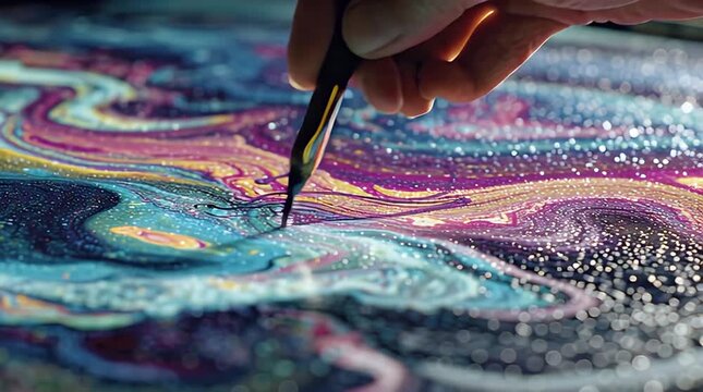 Traditional Ebru Water Marbling Art Process Abstract Video.
