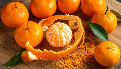 Fresh Tangerines - A Vibrant Citrus Display on Wooden Surface.
