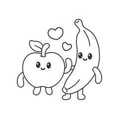 Fototapeta premium Perfect Match Food Coloring Pages, cute valentine coloring, food love coloring pages, matching food couples, valentine food coloring, victor art